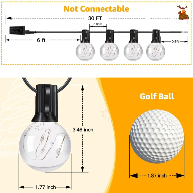 Alt view image 2 of 7 - Outdoor String Lights, 30FT RGBW Color Changing Patio Lights Remote Plug in Waterproof Connectable Shatterproof Tiners Christmas Light with 30 Edison LED Bulbs for Balcony Porch Camping Deck