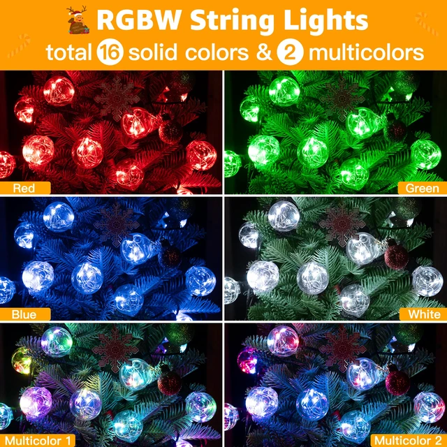 Alt view image 3 of 7 - Outdoor String Lights, 30FT RGBW Color Changing Patio Lights Remote Plug in Waterproof Connectable Shatterproof Tiners Christmas Light with 30 Edison LED Bulbs for Balcony Porch Camping Deck