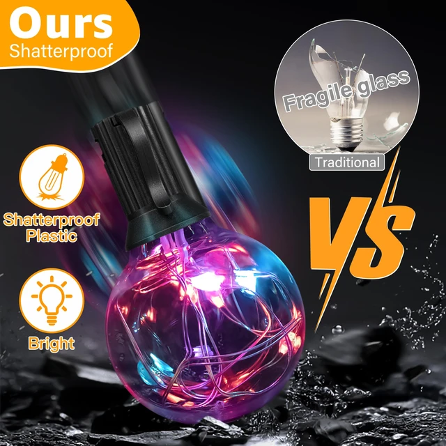 Alt view image 4 of 7 - Outdoor String Lights, 30FT RGBW Color Changing Patio Lights Remote Plug in Waterproof Connectable Shatterproof Tiners Christmas Light with 30 Edison LED Bulbs for Balcony Porch Camping Deck