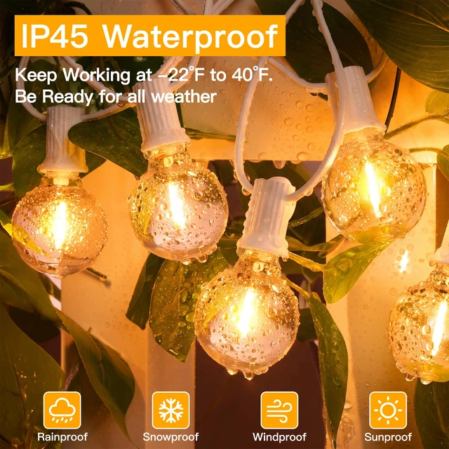 Alt view image 3 of 7 - Outdoor String Lights, 100FT LED Patio Lights Waterproof White Wire Connectable Shatterproof Outside Light with 50 Edison + 3 Spare LED Bulbs for Indoor Balcony Porch Camping Deck Christmas