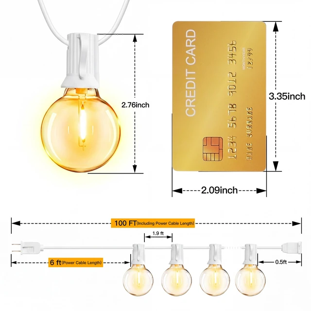 Alt view image 4 of 7 - Outdoor String Lights, 100FT LED Patio Lights Waterproof White Wire Connectable Shatterproof Outside Light with 50 Edison + 3 Spare LED Bulbs for Indoor Balcony Porch Camping Deck Christmas