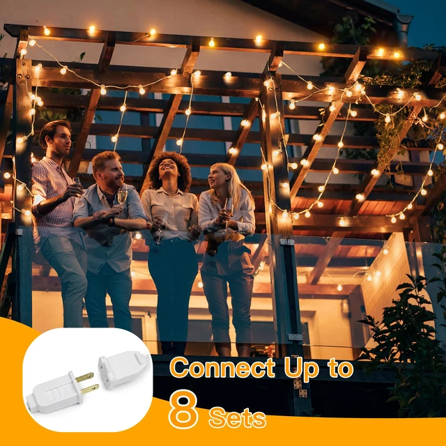 Alt view image 5 of 7 - Outdoor String Lights, 100FT LED Patio Lights Waterproof White Wire Connectable Shatterproof Outside Light with 50 Edison + 3 Spare LED Bulbs for Indoor Balcony Porch Camping Deck Christmas