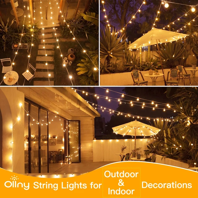 Alt view image 6 of 7 - Outdoor String Lights, 100FT LED Patio Lights Waterproof White Wire Connectable Shatterproof Outside Light with 50 Edison + 3 Spare LED Bulbs for Indoor Balcony Porch Camping Deck Christmas