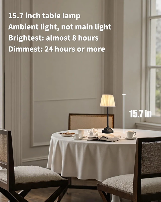 Alt view image 2 of 7 - Black Cordless Portable LED Table Lamp, White Fabric Shade Desk Lamp 4000mAh Rechargeable Battery Powered Lighting, Dimmable Light for Dining Room, Bedroom, Bedside, Night Light, Balcony