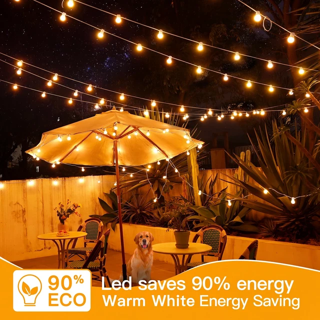 Alt view image 7 of 7 - Outdoor String Lights, 100FT LED Patio Lights Waterproof White Wire Connectable Shatterproof Outside Light with 50 Edison + 3 Spare LED Bulbs for Indoor Balcony Porch Camping Deck Christmas