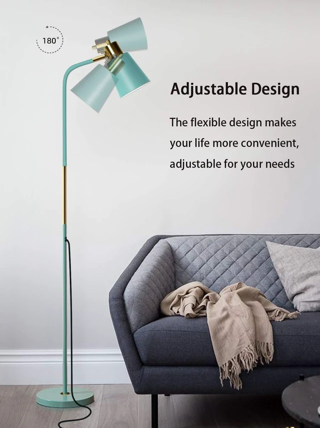 Alt view image 2 of 7 - Floor Lamp Industrial Floor Lamps Reading Farmhouse Standing Lamp Rustic Floor Lamp Adjustable Metal Heads Indoor Task Lighting for Living Room Bedroom Office Home Décor (Green)