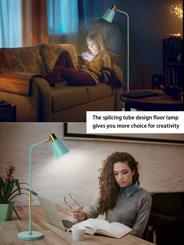 Alt view image 6 of 7 - Floor Lamp Industrial Floor Lamps Reading Farmhouse Standing Lamp Rustic Floor Lamp Adjustable Metal Heads Indoor Task Lighting for Living Room Bedroom Office Home Décor (Green)