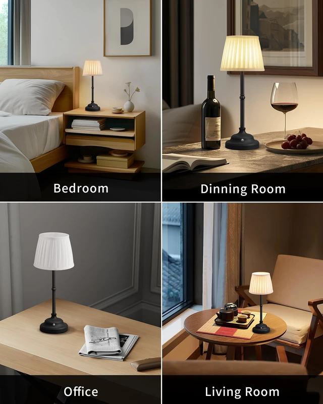 Alt view image 6 of 7 - Black Cordless Portable LED Table Lamp, White Fabric Shade Desk Lamp 4000mAh Rechargeable Battery Powered Lighting, Dimmable Light for Dining Room, Bedroom, Bedside, Night Light, Balcony