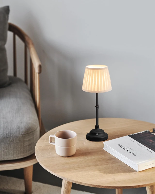 Alt view image 7 of 7 - Black Cordless Portable LED Table Lamp, White Fabric Shade Desk Lamp 4000mAh Rechargeable Battery Powered Lighting, Dimmable Light for Dining Room, Bedroom, Bedside, Night Light, Balcony