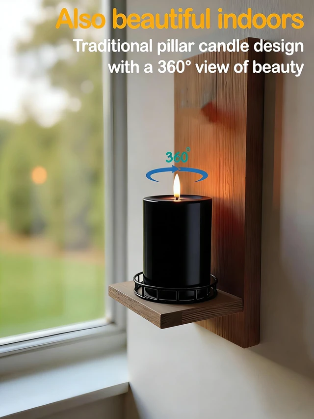 Alt view image 4 of 7 - 3"x4" Outdoor Waterproof Flameless Candles with Remote Timers Pillar 2 Pack Black Battery Operated Candles, LED Candles, Electric Fake Candles for Patio, Porch, and Lanterns Decor (Plastic)