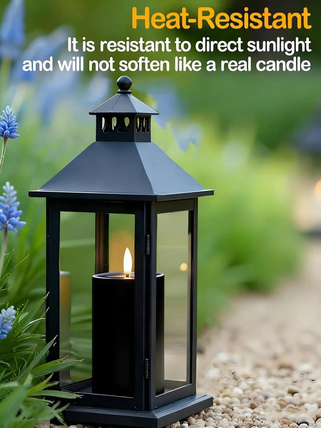 Alt view image 5 of 7 - 3"x4" Outdoor Waterproof Flameless Candles with Remote Timers Pillar 2 Pack Black Battery Operated Candles, LED Candles, Electric Fake Candles for Patio, Porch, and Lanterns Decor (Plastic)