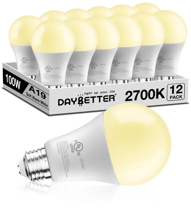 Main image of LED Light Bulbs, A19 2700K Warm Light Bulbs 100 Watt Equivalent, 1500LM Warm White Led Bulbs, E26 Standard Base, Non-Dimmable, 15 Watt Lightbulbs for Home Office, 12 Pack