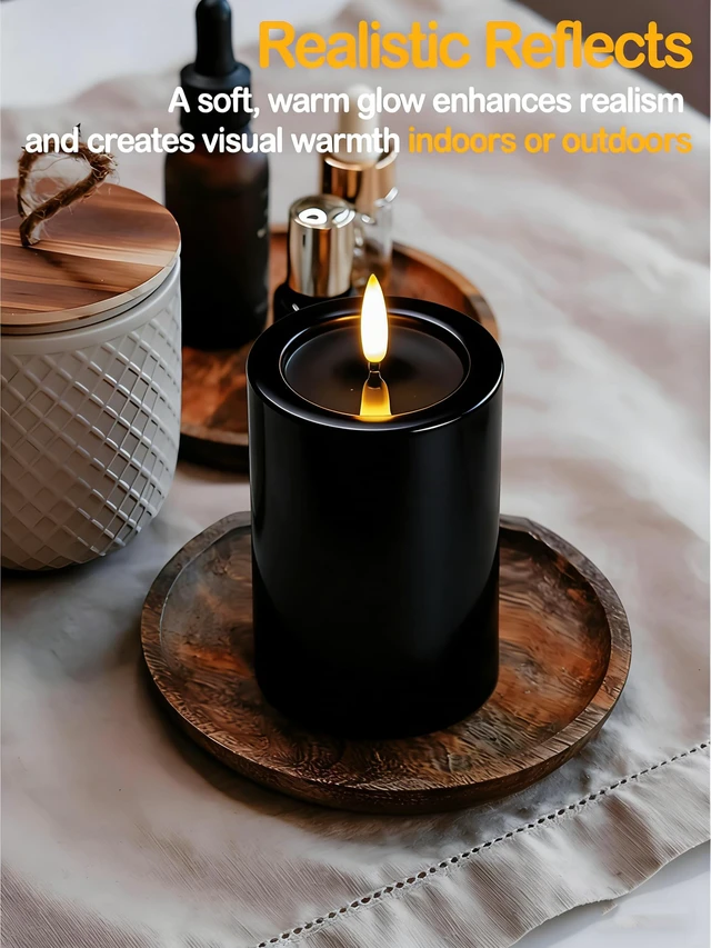 Alt view image 6 of 7 - 3"x4" Outdoor Waterproof Flameless Candles with Remote Timers Pillar 2 Pack Black Battery Operated Candles, LED Candles, Electric Fake Candles for Patio, Porch, and Lanterns Decor (Plastic)