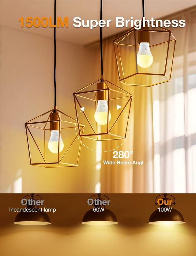 Alt view image 4 of 7 - LED Light Bulbs, A19 2700K Warm Light Bulbs 100 Watt Equivalent, 1500LM Warm White Led Bulbs, E26 Standard Base, Non-Dimmable, 15 Watt Lightbulbs for Home Office, 12 Pack