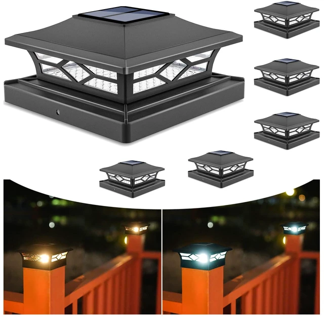 Main image of 6Pack Solar Post Cap Lights, 2 Color Modes Deck Lights, Black Waterproof solar lights fit 4x4/6x6 wooden & 4x4/5x5 vinyl posts, suitable for dock, fence, patio outdoor decorative lighting