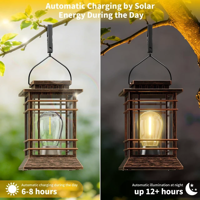 Alt view image 2 of 7 - Solar Lanterns Outdoor Waterproof, Hanging Solar Lights for Outside 4 Pack Auto Dusk-to-Dawn, Bright LED Lighting, Over 12H Runtime, IP65 Waterproof for Garden Patio Yard Table Porch Fence Tree Decor