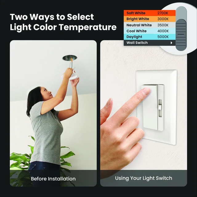 Alt view image 5 of 7 - 6in LED Recessed Downlight Retrofit Kit, 75W Eq Dimmable, Adjustable White 2700K5000K, Switch-Selectable Color Temperature, E26 Adapter, 50,000-Hour