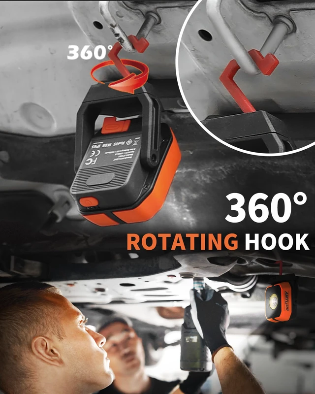 Alt view image 3 of 7 - Work Light, Magnetic Rechargeable Light with 4 Modes, 150°Rotation 1200LM Waterproof Portable Light with 360° Rotating Hook for Emergency Car Repair, Outdoor Work (2 Packs Upgrade)