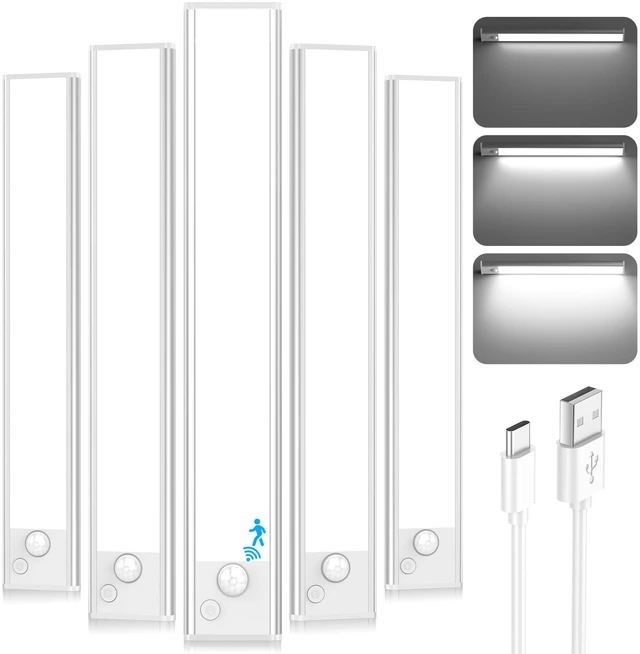 Main image of 12'' Under Cabinet Lights, LED Rechargeable Battery Operated Motion Sensor Lights Indoor, 2500mAh Magnetic Wireless Closet Lights, Dimmable Under Counter Cupboard Night Light for Kitchen, Home, 5 Pack