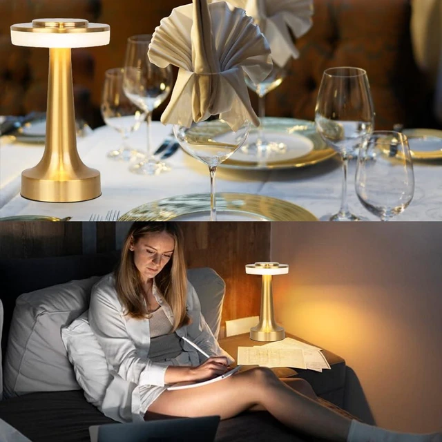 Alt view image 7 of 7 - Cordless Metal Desk Lamp, Touch Sensor Control LED Table Lamp,3 Color Stepless Dimmable Battery Powered Lamp for Living Room, Dorm, Home Office (Gold)