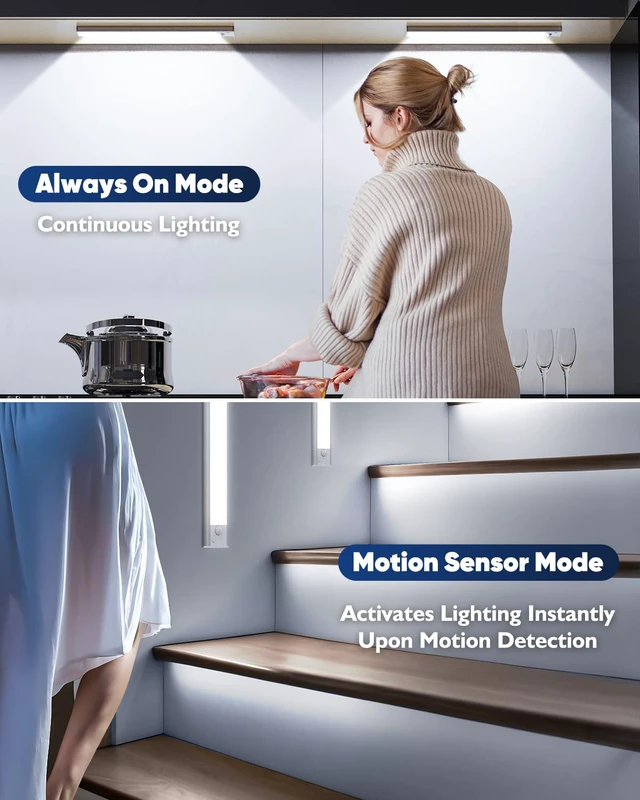 Alt view image 5 of 7 - 12'' Under Cabinet Lights, LED Rechargeable Battery Operated Motion Sensor Lights Indoor, 2500mAh Magnetic Wireless Closet Lights, Dimmable Under Counter Cupboard Night Light for Kitchen, Home, 5 Pack