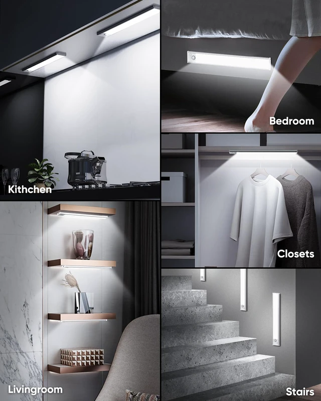 Alt view image 7 of 7 - 12'' Under Cabinet Lights, LED Rechargeable Battery Operated Motion Sensor Lights Indoor, 2500mAh Magnetic Wireless Closet Lights, Dimmable Under Counter Cupboard Night Light for Kitchen, Home, 5 Pack