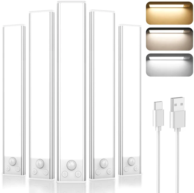 Main image of Under Cabinet Lighting, 5-Pack 10 inch 2200mAh Rechargeable Battery Operated Motion Sensor Lights Indoor, Wireless Dimmable Magnetic Under Counter Closet Night Lights for Kitchen, Stair