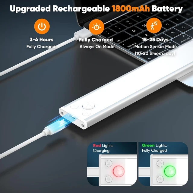 Alt view image 7 of 7 - Under Cabinet Lights, 2500mAh 12 Inch Motion Sensor Rechargeable Battery Operated Wireless Under Counter Lights Indoor, Magnetic 108-LED Dimmable Closet Lights for Kitchen with 3 Color Temps 5-Pack