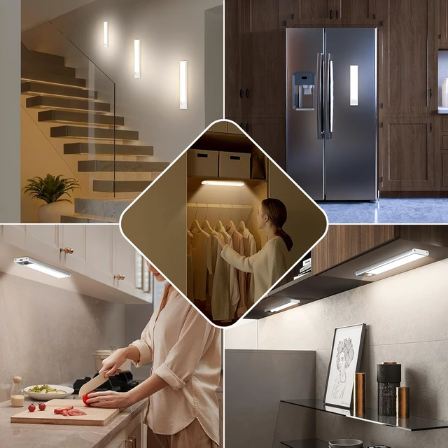 Alt view image 4 of 7 - Under Cabinet Lights, 2500mAh 12 Inch Motion Sensor Rechargeable Battery Operated Wireless Under Counter Lights Indoor, Magnetic 108-LED Dimmable Closet Lights for Kitchen with 3 Color Temps 5-Pack
