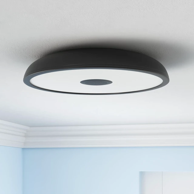 Alt view image 2 of 7 - Black Smart Waterproof LED Flush Mount Ceiling Light Fixture,18W,with Bluetooth Speaker,RGB Color Changing Function-Dimmable Lamp,Tuya Application Control-Compatible with Alexa Google Home