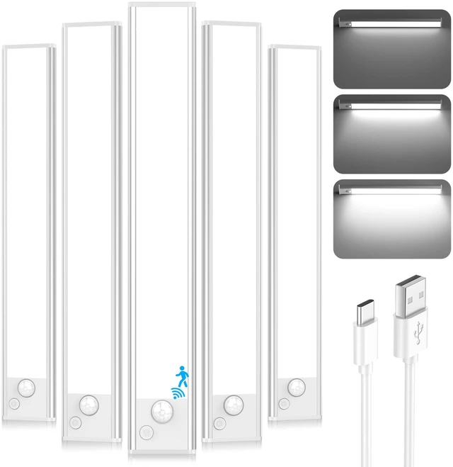 Main image of Under Cabinet Lighting, 2200mAh 10 Inch Battery Operated Rechargeable Motion Sensor Night Lights Indoor, LED Magnetic Wireless Closet Light, 6500K Dimmable Counter Lights for Kitchen, Home, 5 Packs