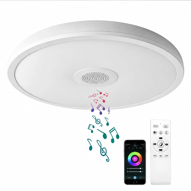 Main image of Smart Waterproof LED Flush Mount Ceiling Light Fixture,11 inch 18W,with Bluetooth Speaker,RGB Color Changing Function- Dimmable Lamp,Tuya Application Control-Compatible with Alexa Google Home