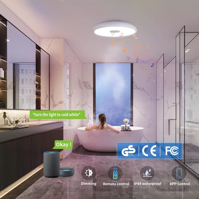 Alt view image 2 of 6 - Smart Waterproof LED Flush Mount Ceiling Light Fixture,11 inch 18W,with Bluetooth Speaker,RGB Color Changing Function- Dimmable Lamp,Tuya Application Control-Compatible with Alexa Google Home