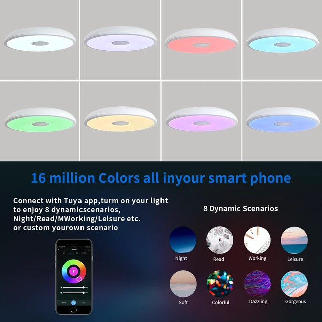 Alt view image 3 of 6 - Smart Waterproof LED Flush Mount Ceiling Light Fixture,11 inch 18W,with Bluetooth Speaker,RGB Color Changing Function- Dimmable Lamp,Tuya Application Control-Compatible with Alexa Google Home