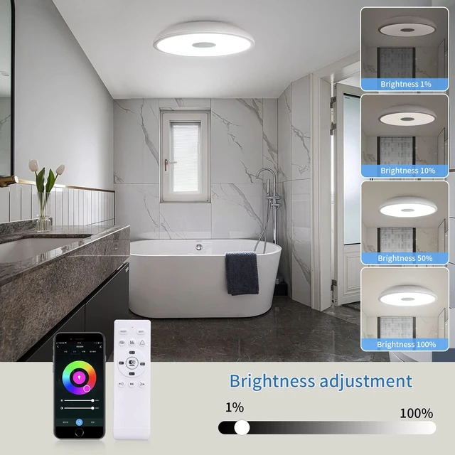 Alt view image 4 of 6 - Smart Waterproof LED Flush Mount Ceiling Light Fixture,11 inch 18W,with Bluetooth Speaker,RGB Color Changing Function- Dimmable Lamp,Tuya Application Control-Compatible with Alexa Google Home