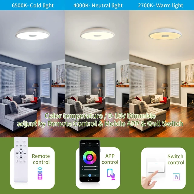 Alt view image 5 of 6 - Smart Waterproof LED Flush Mount Ceiling Light Fixture,11 inch 18W,with Bluetooth Speaker,RGB Color Changing Function- Dimmable Lamp,Tuya Application Control-Compatible with Alexa Google Home