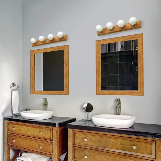 Alt view image 4 of 7 - 500207 4-Light Vanity Strip Light Contemporary Dimmable for Bathroom, Bedroom, Makeup Vanity, Honey Oak