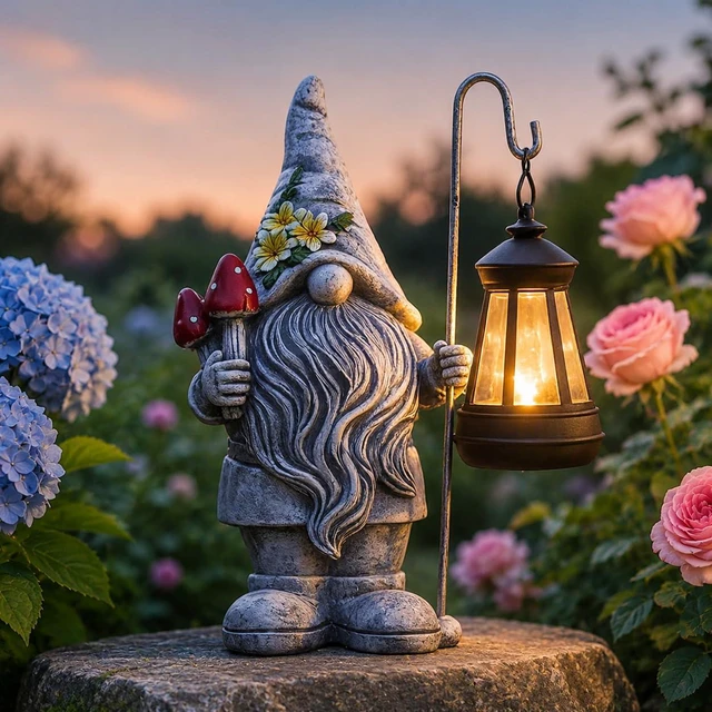 Main image of Garden Gnome Statue with Lantern: Outdoor Waterproof Sculpture Home Yard Lawn Balcony Patio Porch Decorations, Birthday Gifts for Mom Women Grandma