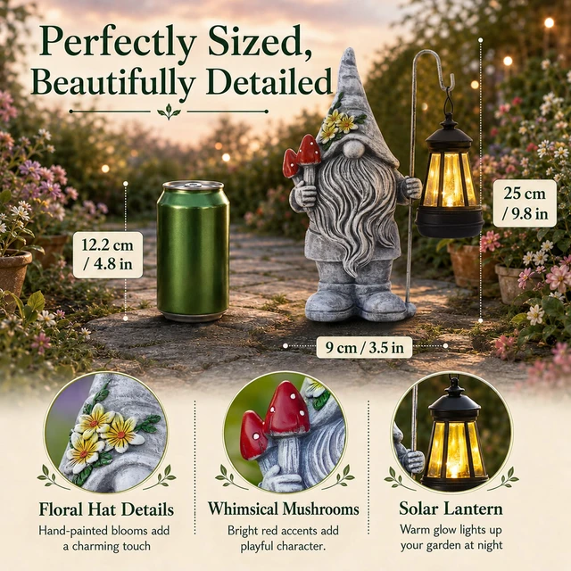 Alt view image 2 of 7 - Garden Gnome Statue with Lantern: Outdoor Waterproof Sculpture Home Yard Lawn Balcony Patio Porch Decorations, Birthday Gifts for Mom Women Grandma