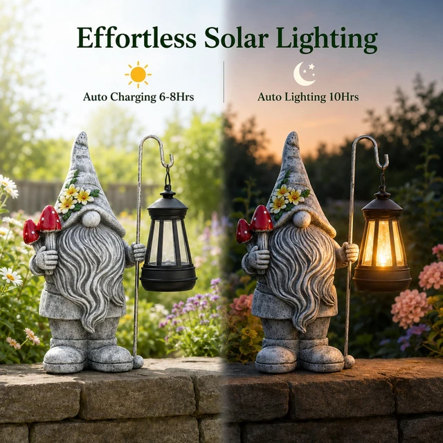 Alt view image 3 of 7 - Garden Gnome Statue with Lantern: Outdoor Waterproof Sculpture Home Yard Lawn Balcony Patio Porch Decorations, Birthday Gifts for Mom Women Grandma