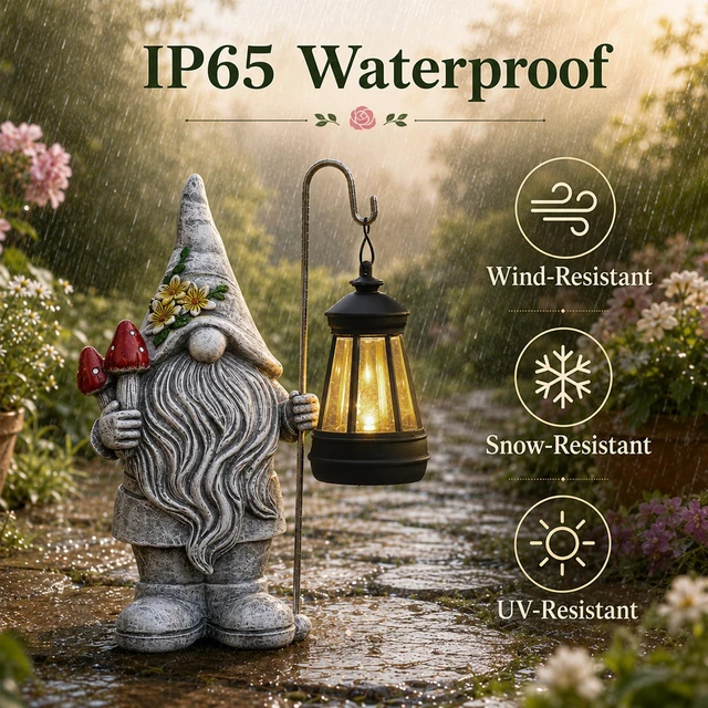 Alt view image 4 of 7 - Garden Gnome Statue with Lantern: Outdoor Waterproof Sculpture Home Yard Lawn Balcony Patio Porch Decorations, Birthday Gifts for Mom Women Grandma