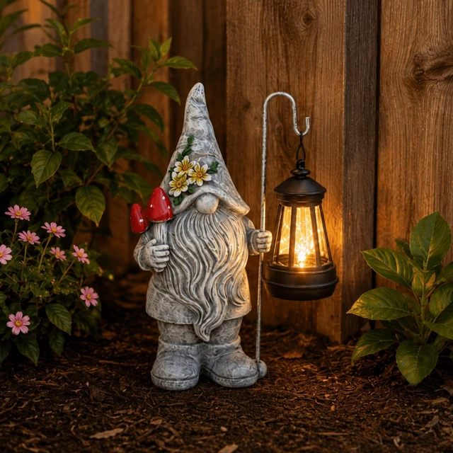 Alt view image 7 of 7 - Garden Gnome Statue with Lantern: Outdoor Waterproof Sculpture Home Yard Lawn Balcony Patio Porch Decorations, Birthday Gifts for Mom Women Grandma