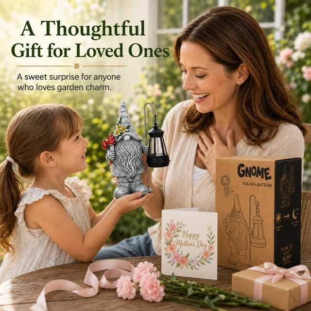 Alt view image 5 of 7 - Garden Gnome Statue with Lantern: Outdoor Waterproof Sculpture Home Yard Lawn Balcony Patio Porch Decorations, Birthday Gifts for Mom Women Grandma