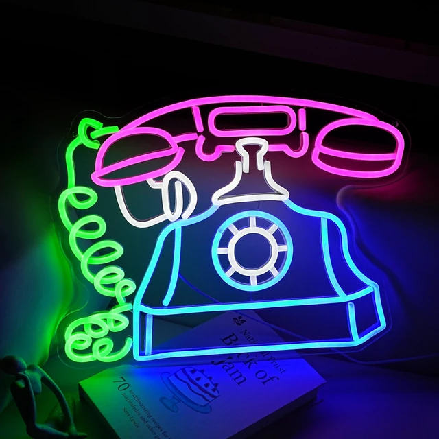 Alt view image 2 of 7 - Telephone Neon Sign Retro Phone Light Up Sign Dimmable Landline Neon Light Colorful Phone LED Sign for Bedroom Office Bar Shopping Center School