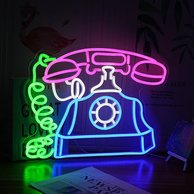 Alt view image 3 of 7 - Telephone Neon Sign Retro Phone Light Up Sign Dimmable Landline Neon Light Colorful Phone LED Sign for Bedroom Office Bar Shopping Center School