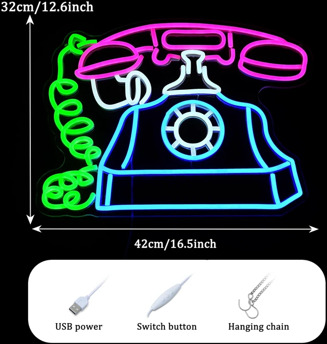 Alt view image 4 of 7 - Telephone Neon Sign Retro Phone Light Up Sign Dimmable Landline Neon Light Colorful Phone LED Sign for Bedroom Office Bar Shopping Center School