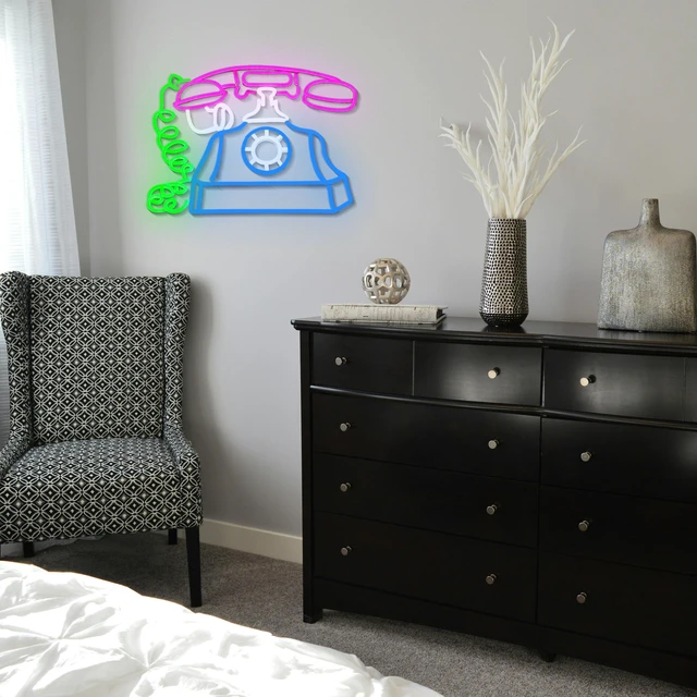 Alt view image 5 of 7 - Telephone Neon Sign Retro Phone Light Up Sign Dimmable Landline Neon Light Colorful Phone LED Sign for Bedroom Office Bar Shopping Center School
