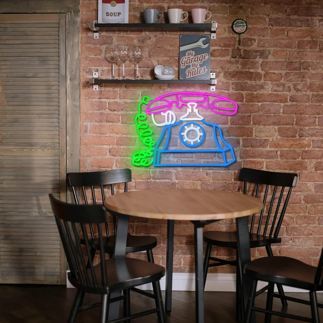 Alt view image 7 of 7 - Telephone Neon Sign Retro Phone Light Up Sign Dimmable Landline Neon Light Colorful Phone LED Sign for Bedroom Office Bar Shopping Center School