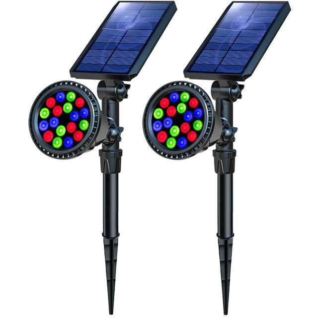 Main image of Solar Outdoor Lights, 9 Modes Color Changing 18 LED Halloween Solar Spot Lights Outdoor Waterproof Spotlight Landscape Light Solar Powered for Garden Yard Tree Flag Patio Christmas(2 Pack)