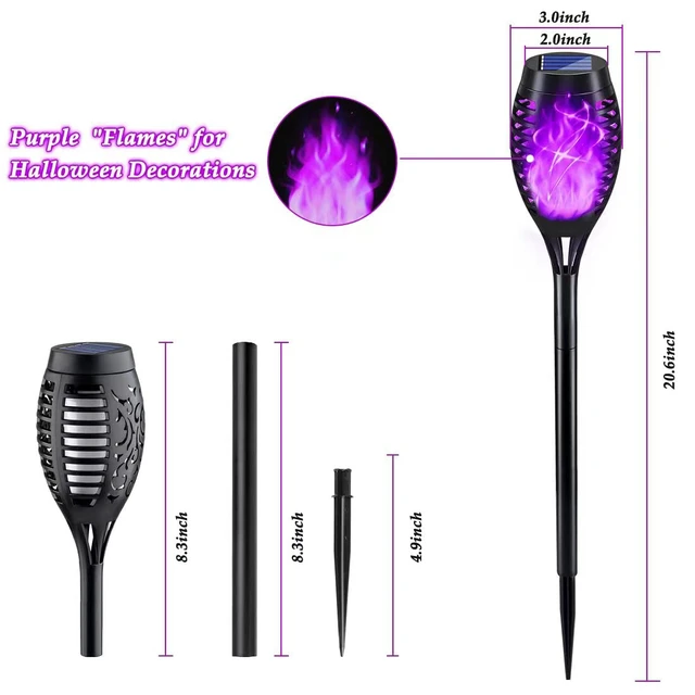 Alt view image 5 of 6 - 12Pack Purple Solar Halloween Lights for Halloween Decorations Outdoor Halloween Solar Lights Outdoor with Flickering Flame, Waterproof Torches for Outside, Scary Halloween Yard Pathway Decoration